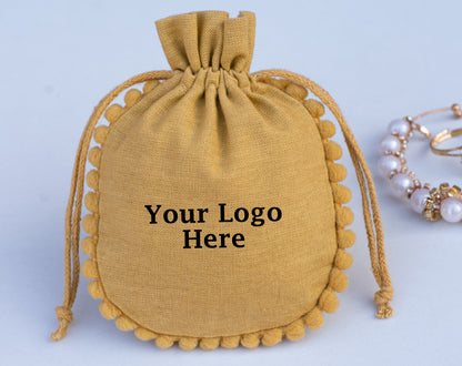 100pcs Pure Organic Designer Drawstring Pouch With Logo For Jewelry Packaging