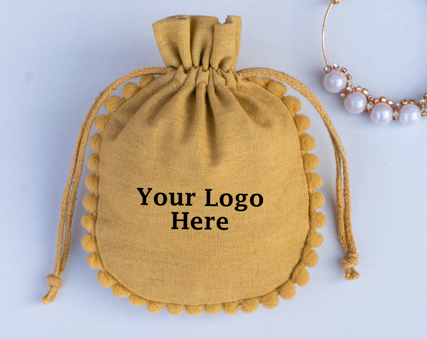 100pcs Pure Organic Designer Drawstring Pouch With Logo For Jewelry Packaging