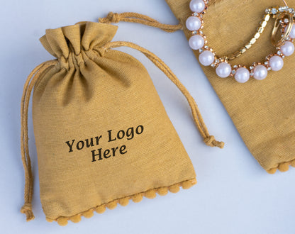 100pcs Eco-Friendly Designer Cotton Drawstring Jewelry Pouch With Custom Logo