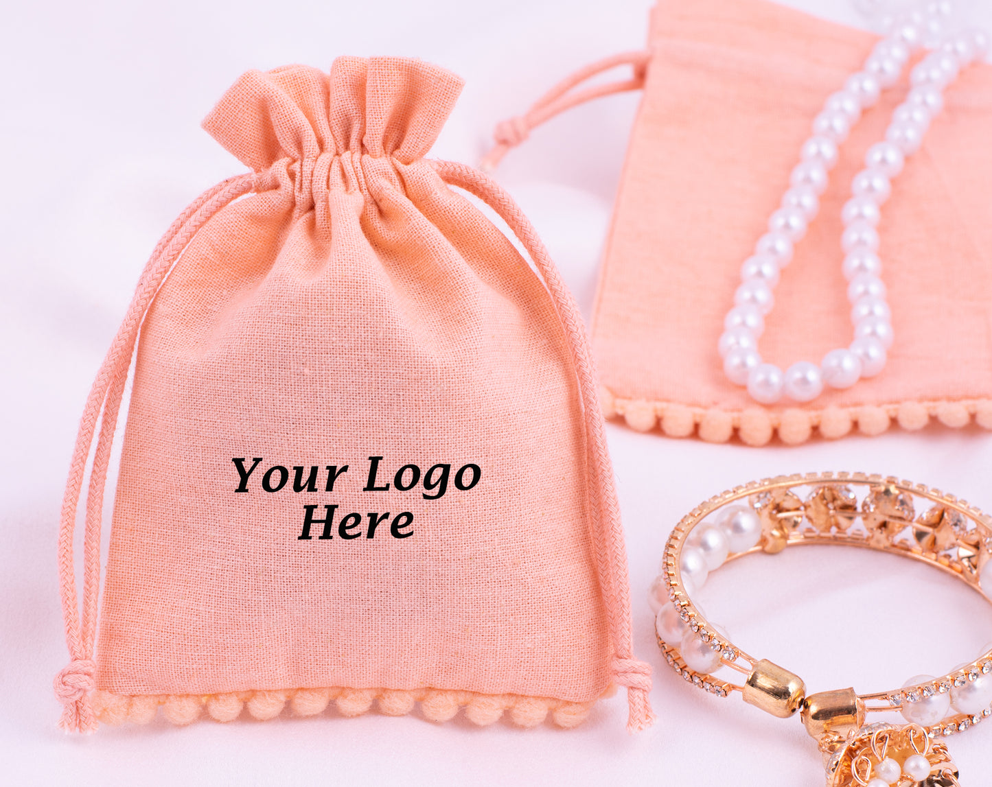 100pcs of Eco-Friendly Designer Cotton Drawstring Pouch With Logo
