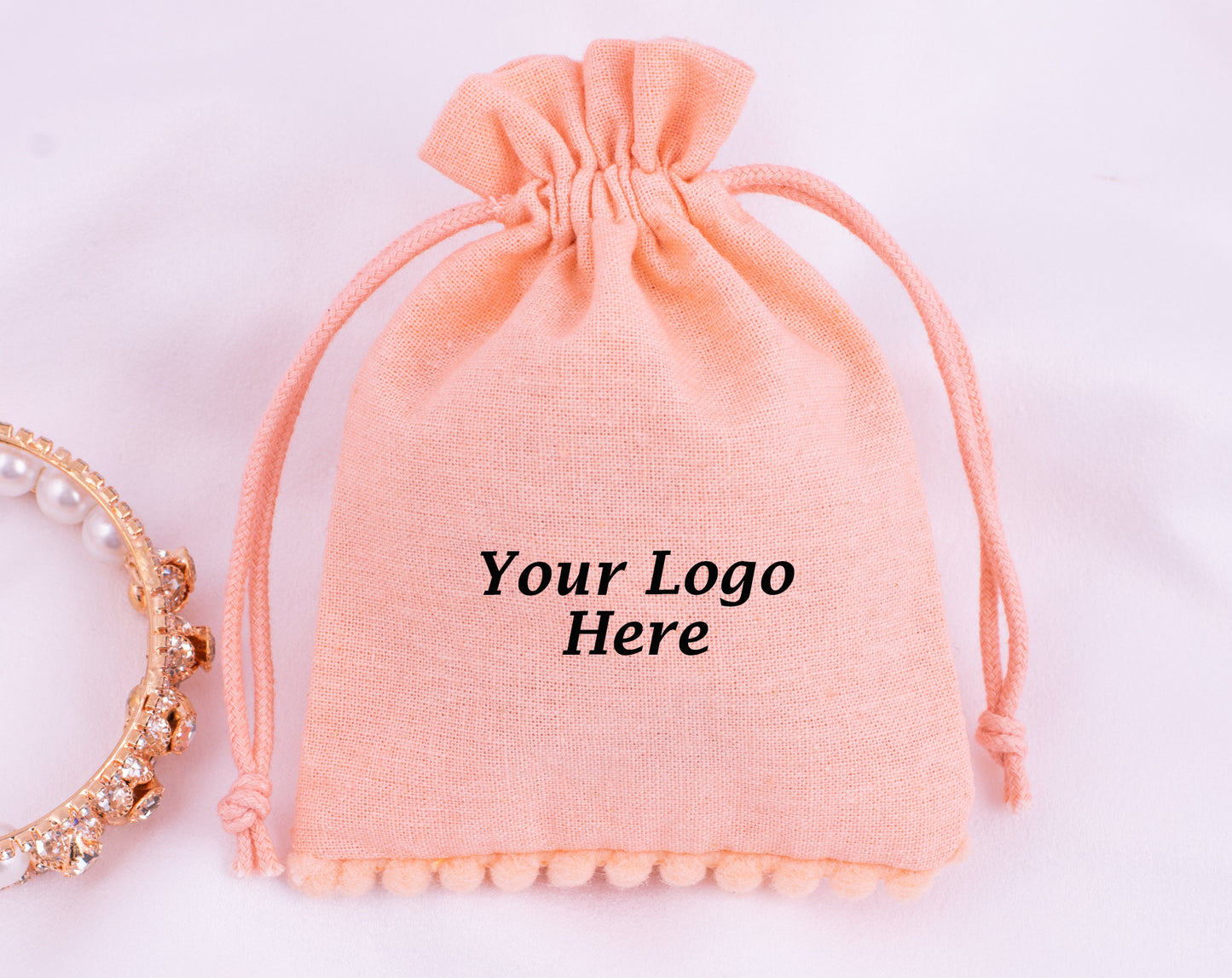 100pcs of Eco-Friendly Designer Cotton Drawstring Pouch With Logo
