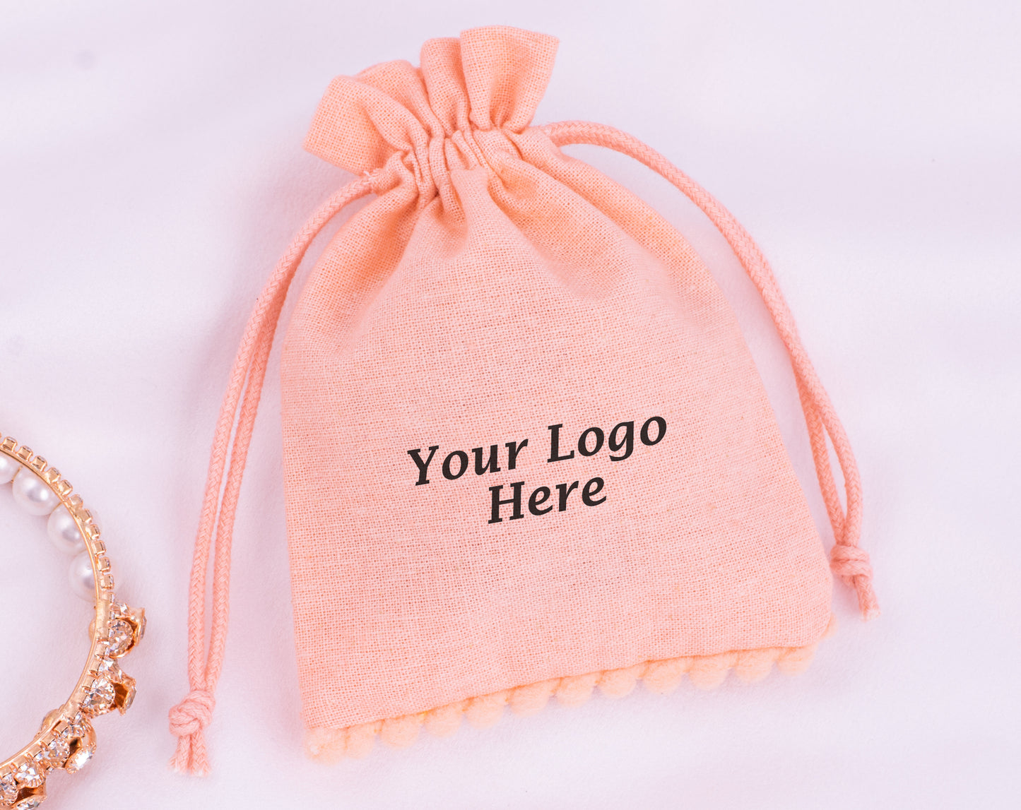 100pcs of Eco-Friendly Designer Cotton Drawstring Pouch With Logo