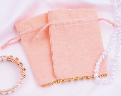 100pcs Peach Premium Designer Cotton Drawstring Pouch With Logo