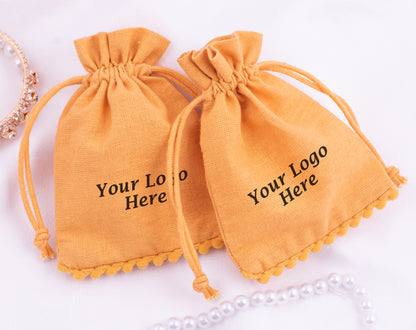 100pcs Yellow 100% Pure Custom Cotton Designer Drawstring Pouch With Logo