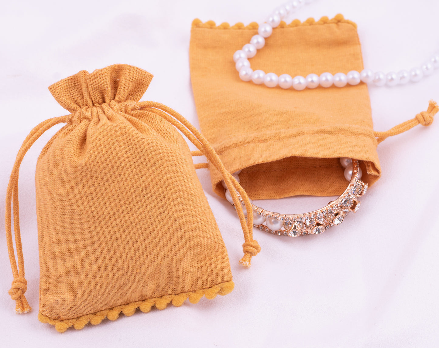 100pcs Yellow 100% Pure Custom Cotton Designer Drawstring Pouch With Logo