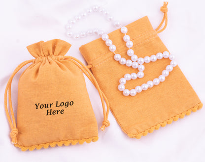 100pcs Yellow 100% Pure Custom Cotton Designer Drawstring Pouch With Logo