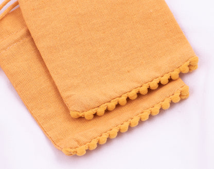 100pcs Yellow 100% Pure Custom Cotton Designer Drawstring Pouch With Logo