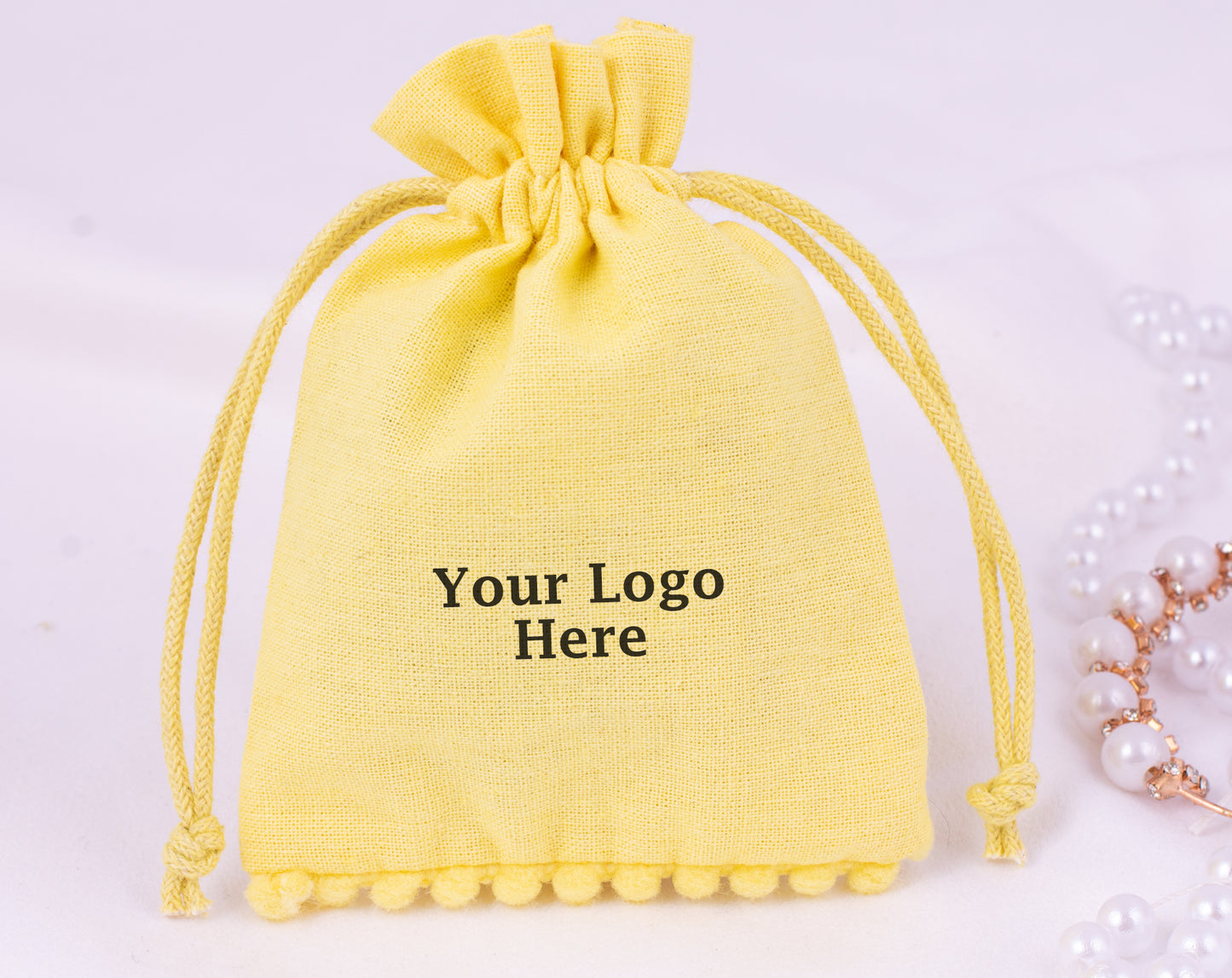 100pcs Yellow Custom Designer Cotton Drawstring Pouch With Logo