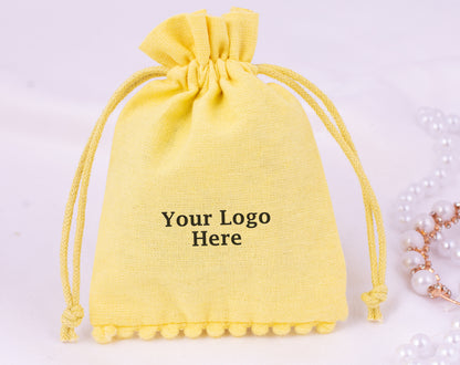 100pcs Yellow Custom Designer Cotton Drawstring Pouch With Logo