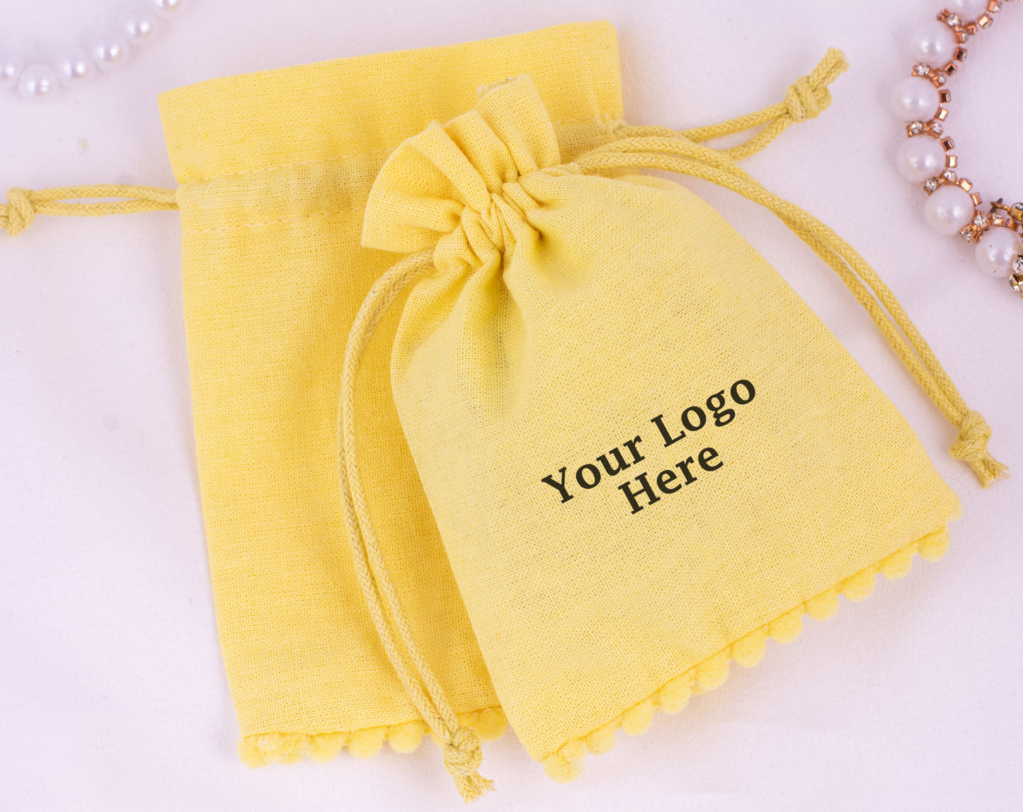 100pcs Yellow Custom Designer Cotton Drawstring Pouch With Logo