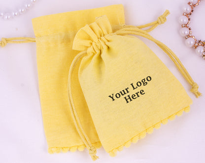 100pcs Yellow Custom Designer Cotton Drawstring Pouch With Logo
