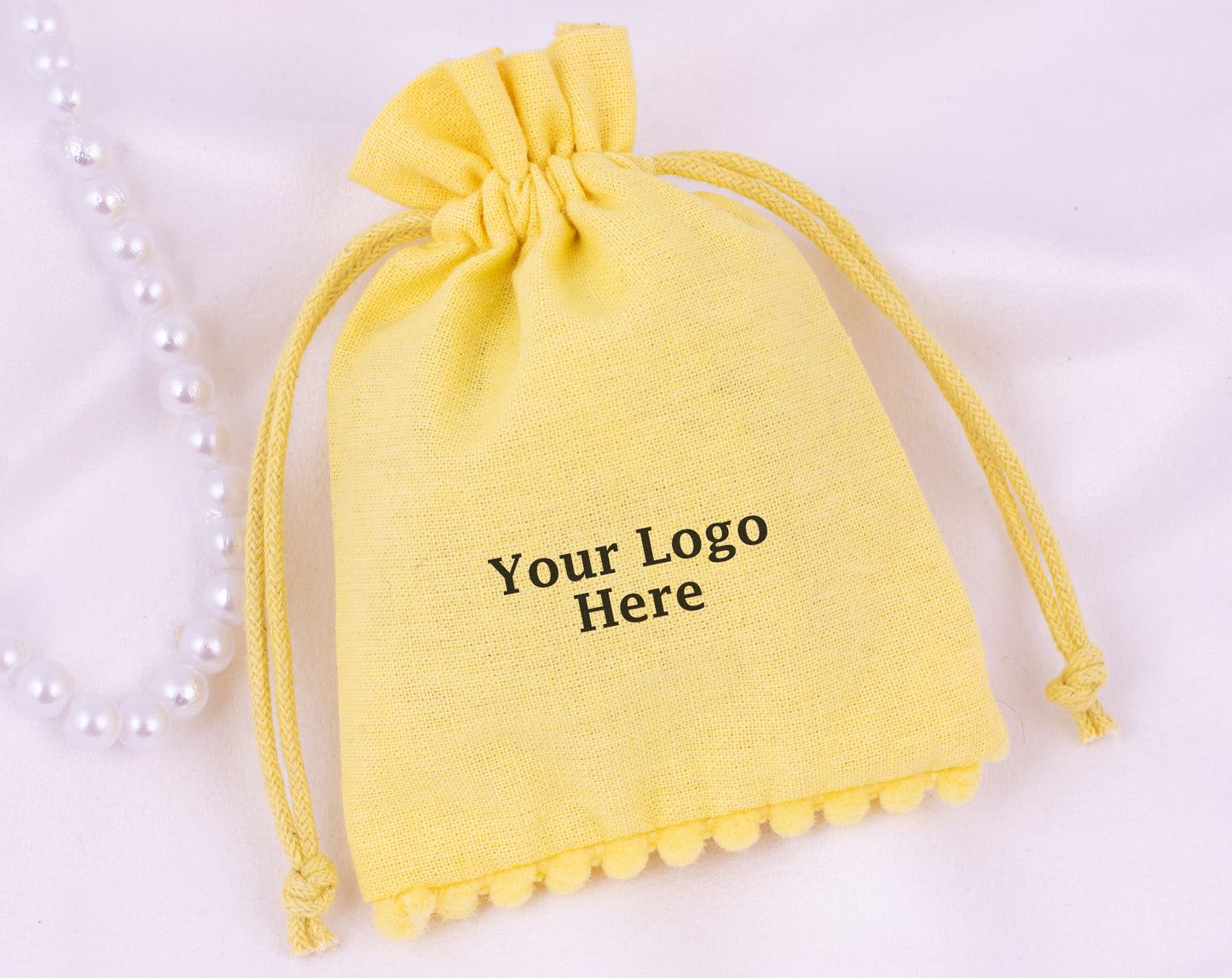100pcs Yellow Custom Designer Cotton Drawstring Pouch With Logo
