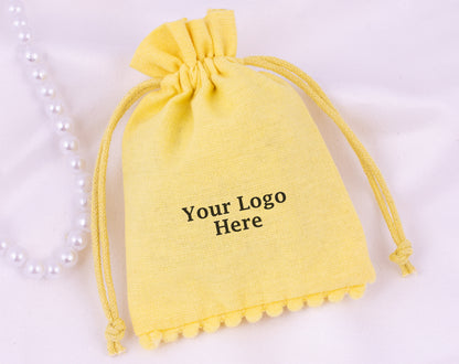 100pcs Yellow Custom Designer Cotton Drawstring Pouch With Logo