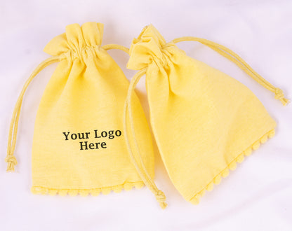 100pcs Yellow Custom Designer Cotton Drawstring Pouch With Logo
