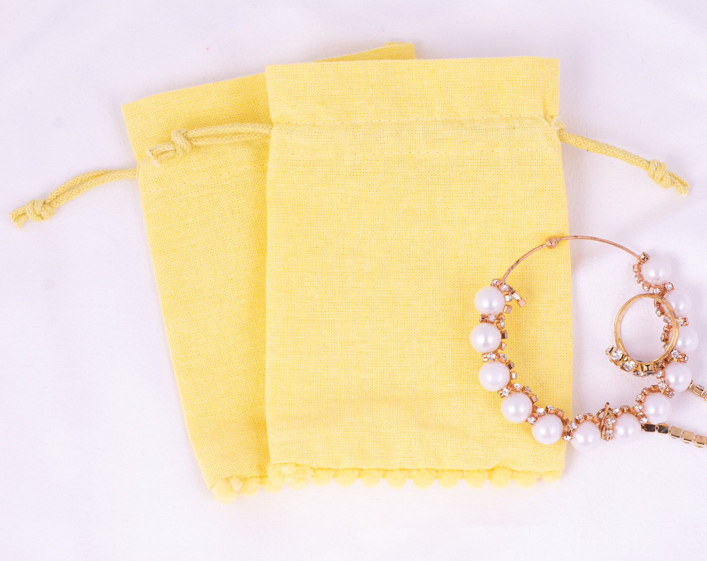 100pcs Yellow Custom Designer Cotton Drawstring Pouch With Logo