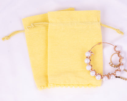 100pcs Yellow Custom Designer Cotton Drawstring Pouch With Logo