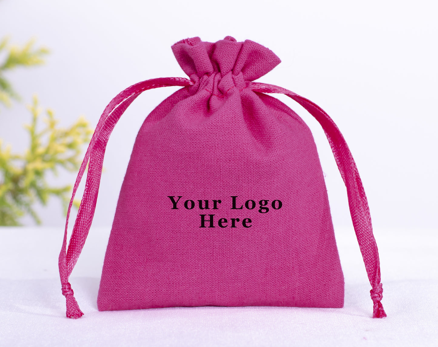 100pcs - Dark Pink Cotton Drawstring Jewelry Pouch With Logo in Wholesale & Bulk