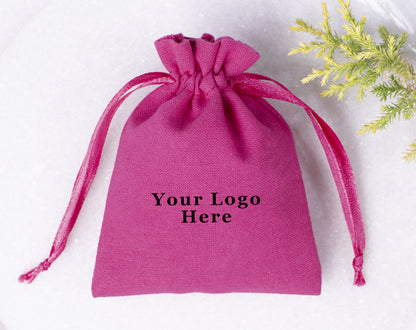 100pcs - Dark Pink Cotton Drawstring Jewelry Pouch With Logo in Wholesale & Bulk