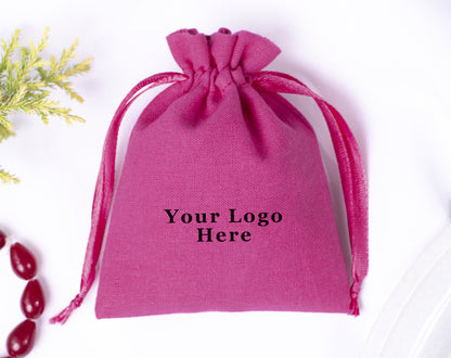 100pcs - Dark Pink Cotton Drawstring Jewelry Pouch With Logo in Wholesale & Bulk