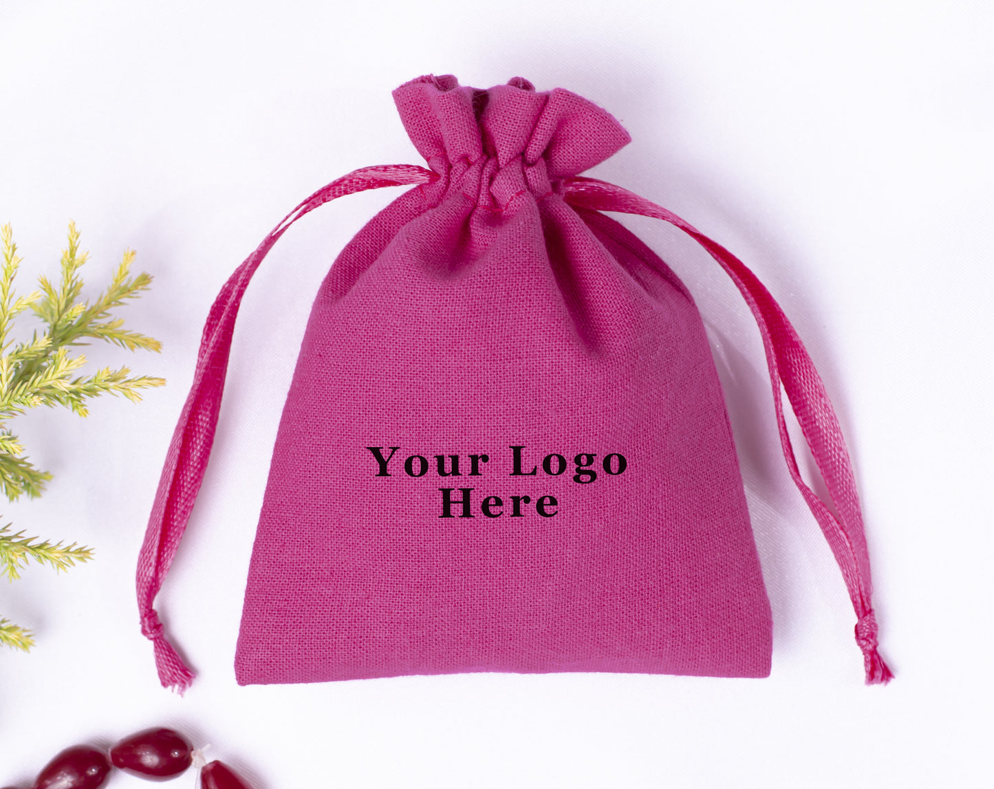 100pcs - Dark Pink Cotton Drawstring Jewelry Pouch With Logo in Wholesale & Bulk