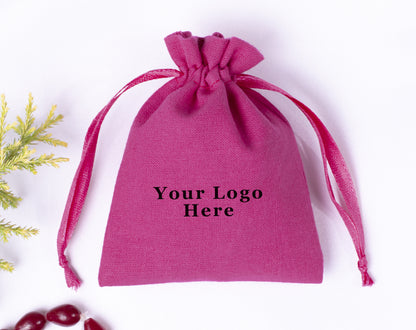 100pcs - Dark Pink Cotton Drawstring Jewelry Pouch With Logo in Wholesale & Bulk