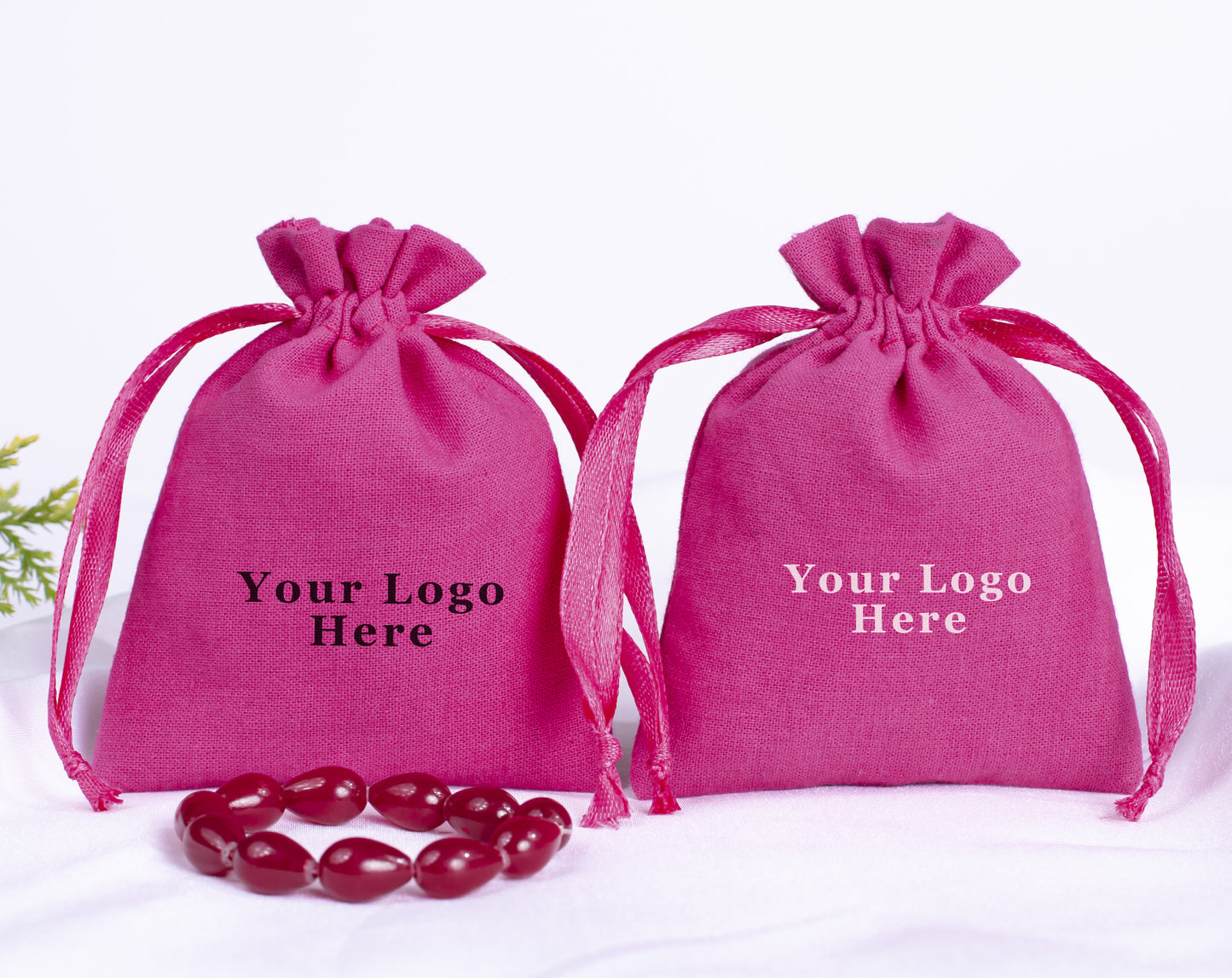 100pcs - Dark Pink Cotton Drawstring Jewelry Pouch With Logo in Wholesale & Bulk