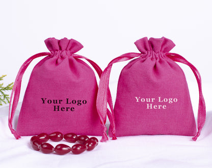 100pcs - Dark Pink Cotton Drawstring Jewelry Pouch With Logo in Wholesale & Bulk