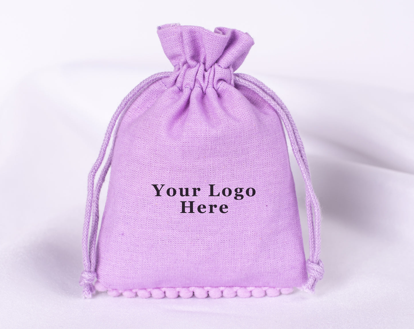 100pcs Lavender Purple Designer Cotton Drawstring Pouch With Logo