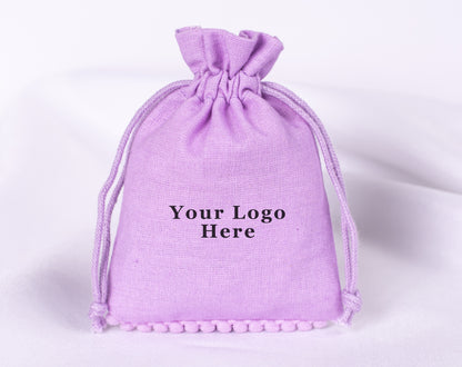 100pcs Lavender Purple Designer Cotton Drawstring Pouch With Logo