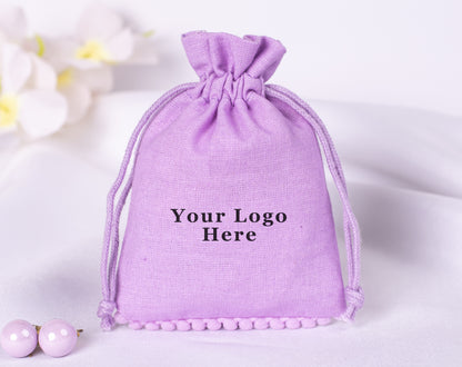 100pcs Lavender Purple Designer Cotton Drawstring Pouch With Logo