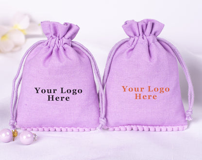 100pcs Lavender Purple Designer Cotton Drawstring Pouch With Logo