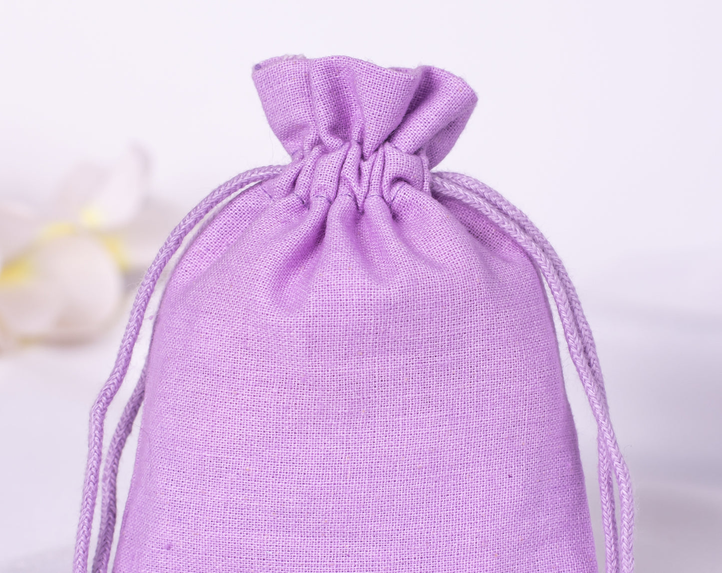 100pcs Lavender Purple Designer Cotton Drawstring Pouch With Logo