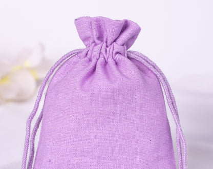 100pcs Lavender Purple Designer Cotton Drawstring Pouch With Logo