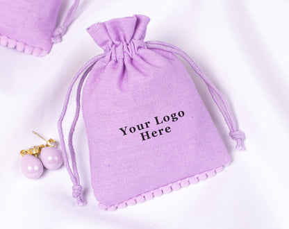 100pcs Lavender Purple Designer Cotton Drawstring Pouch With Logo