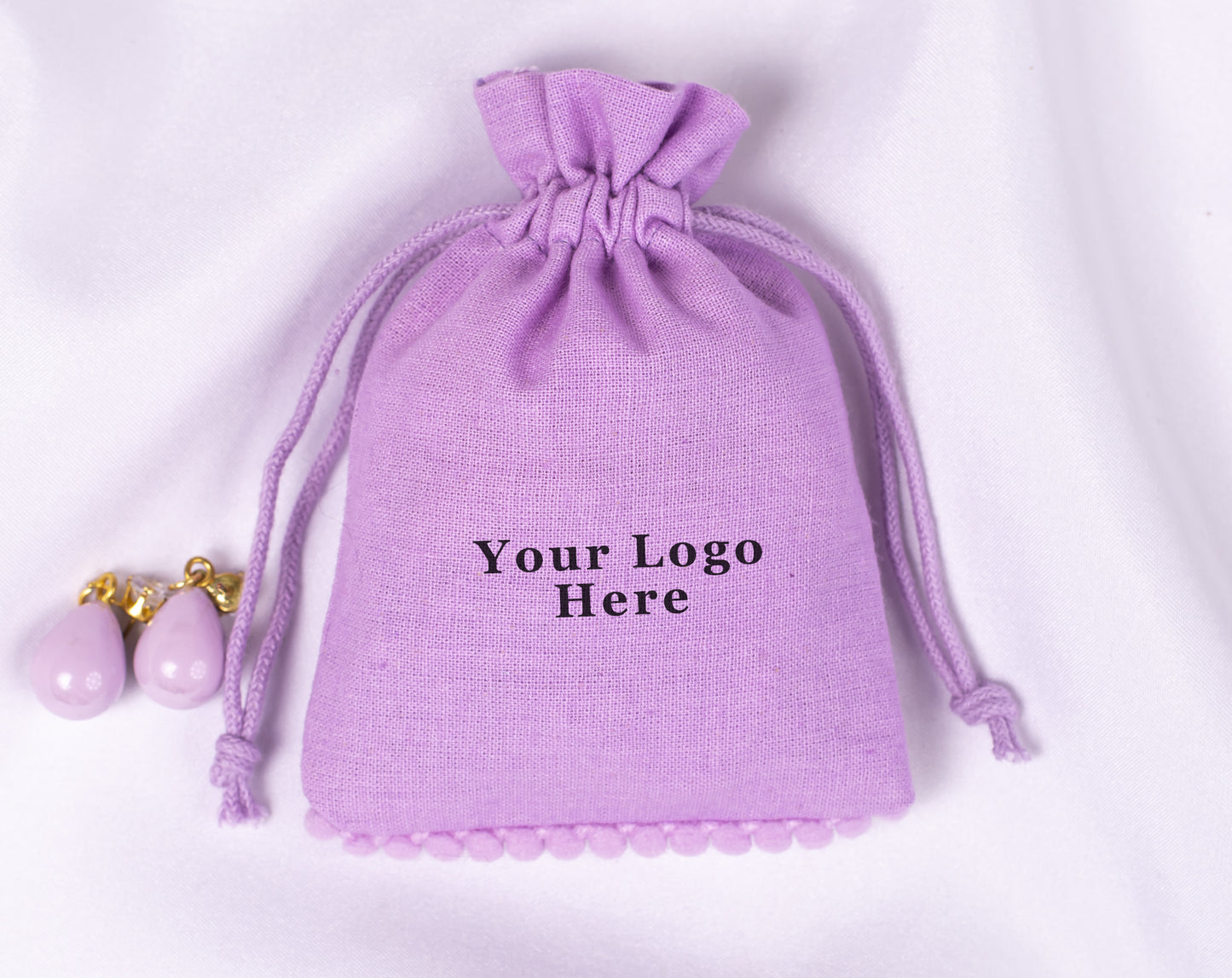 100pcs Lavender Purple Designer Cotton Drawstring Pouch With Logo