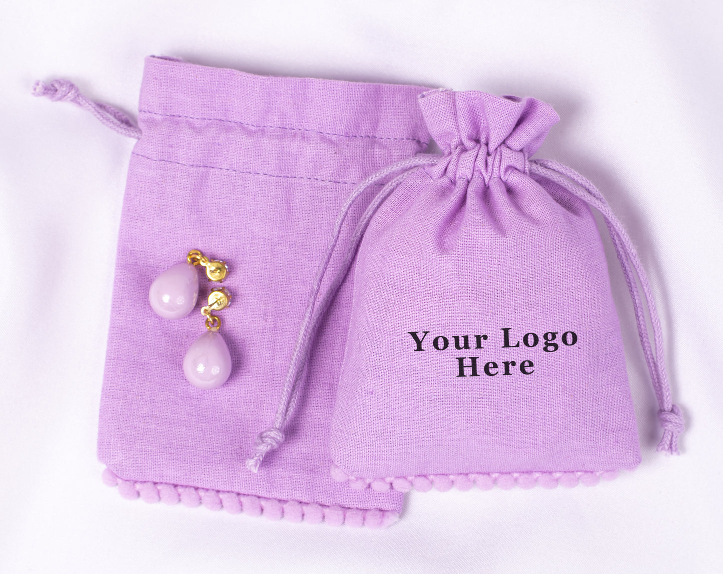 100pcs Lavender Purple Designer Cotton Drawstring Pouch With Logo