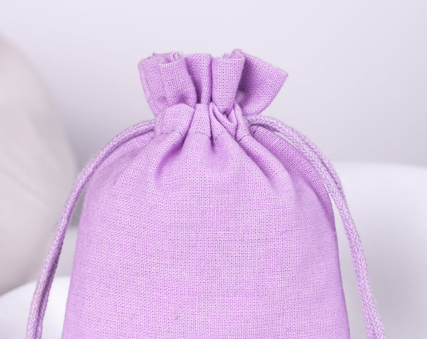 100pcs Golden Lace Light Lavender Designer Cotton Drawstring Pouch, 100% Pure Cotton Pouches