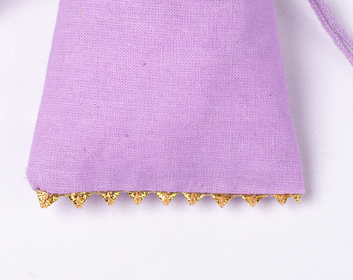 100pcs Golden Lace Light Lavender Designer Cotton Drawstring Pouch, 100% Pure Cotton Pouches