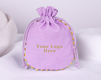 100pcs Round Golden Lace Natural Designer Cotton Pouches With Logo