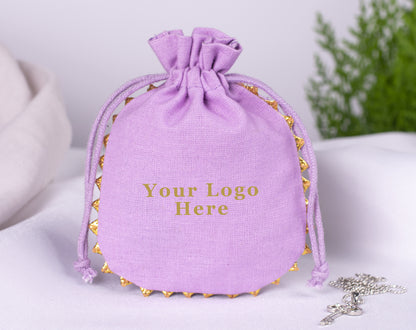 100pcs Round Golden Lace Natural Designer Cotton Pouches With Logo