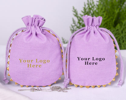 100pcs Round Golden Lace Natural Designer Cotton Pouches With Logo