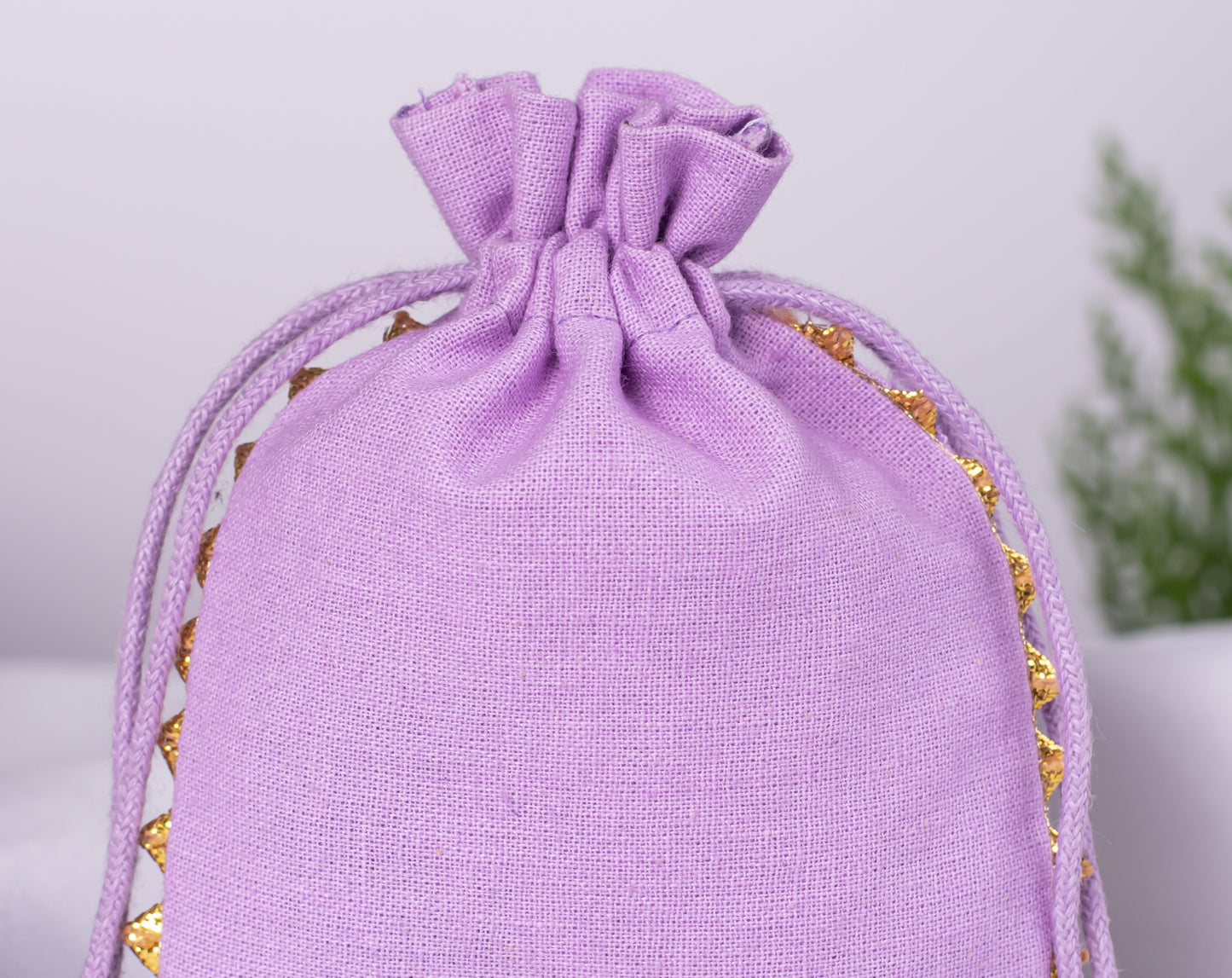 100pcs Round Golden Lace Natural Designer Cotton Pouches With Logo