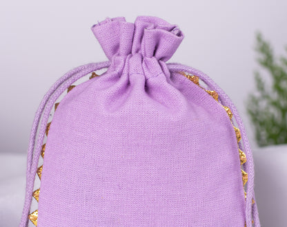 100pcs Round Golden Lace Natural Designer Cotton Pouches With Logo