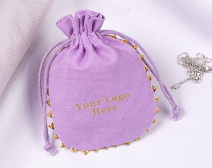 100pcs Round Golden Lace Natural Designer Cotton Pouches With Logo