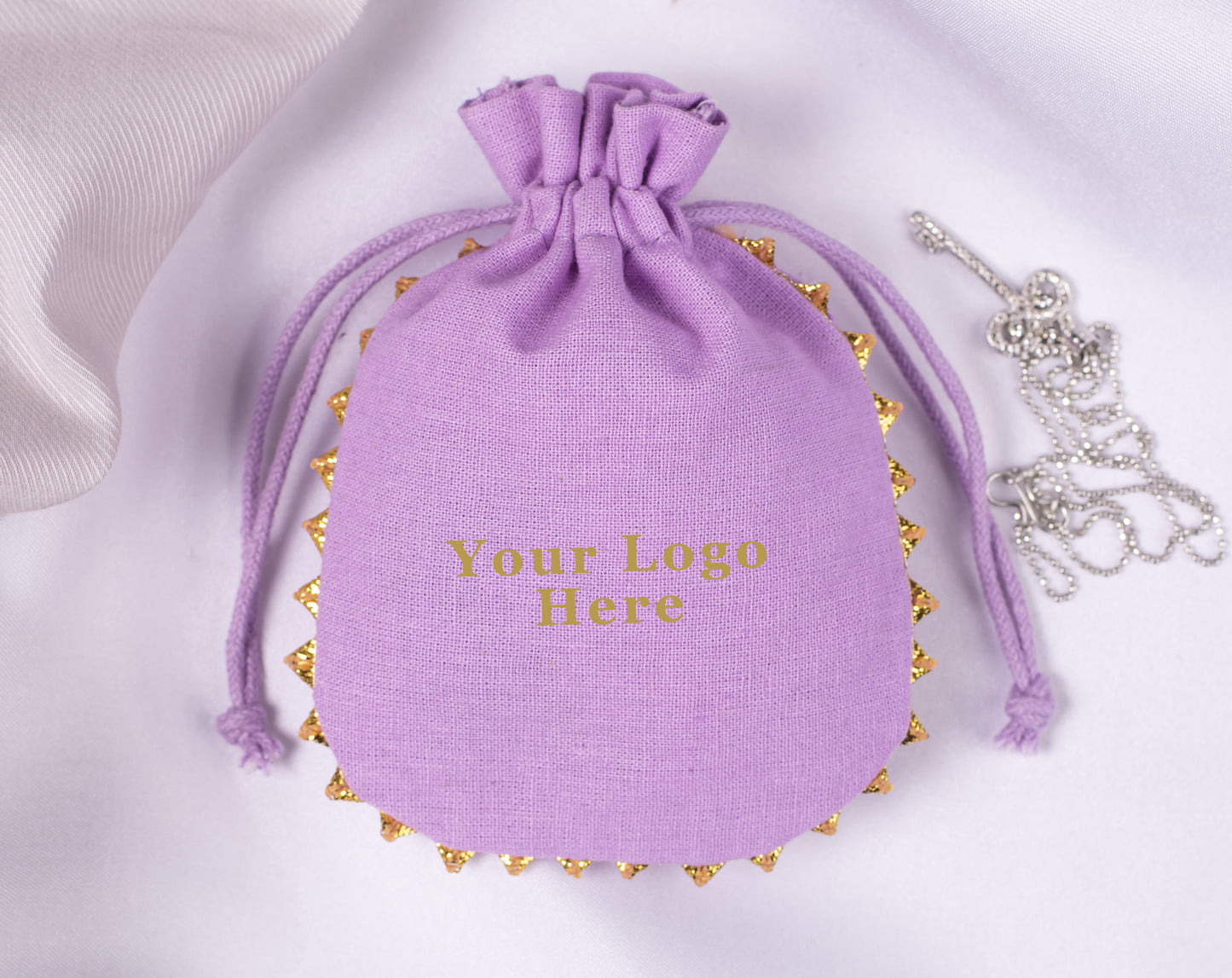 100pcs Round Golden Lace Natural Designer Cotton Pouches With Logo