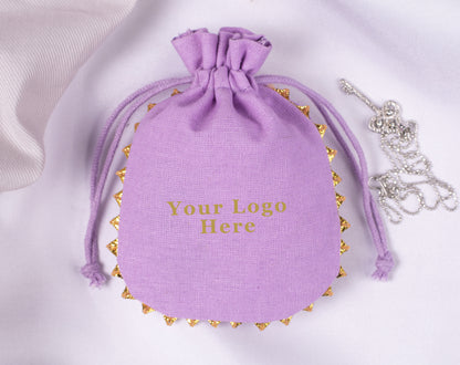 100pcs Round Golden Lace Natural Designer Cotton Pouches With Logo