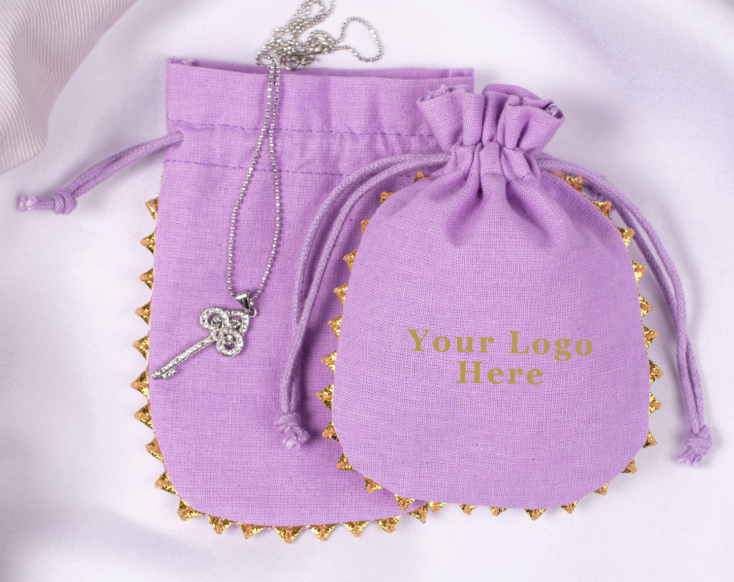 100pcs Round Golden Lace Natural Designer Cotton Pouches With Logo