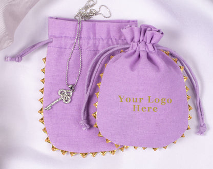 100pcs Round Golden Lace Natural Designer Cotton Pouches With Logo