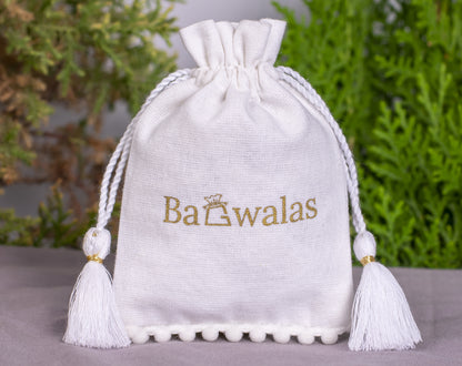 Pack of 100 - White Designer Cotton Drawstring Jewelry Pouch With Logo