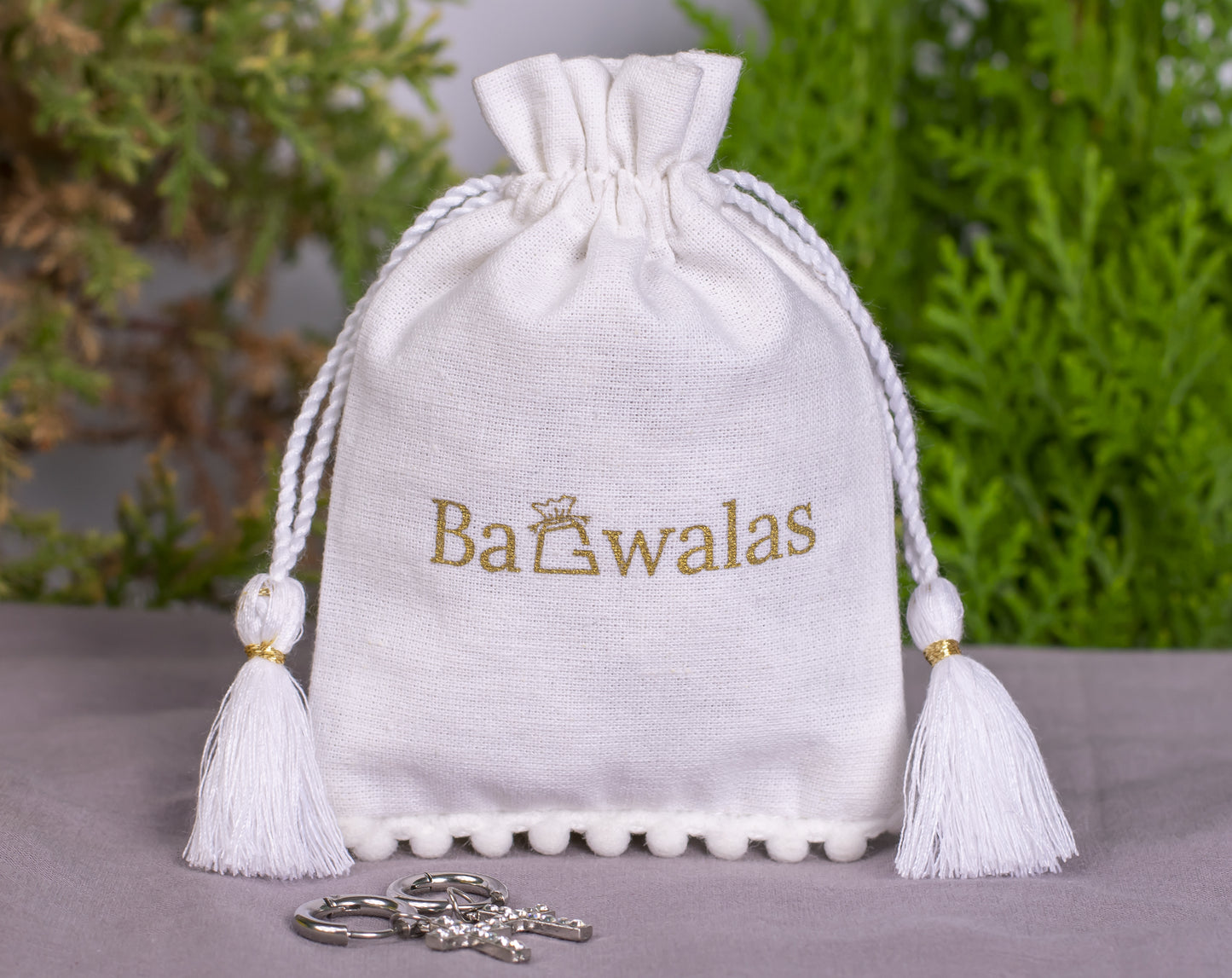 Pack of 100 - White Designer Cotton Drawstring Jewelry Pouch With Logo